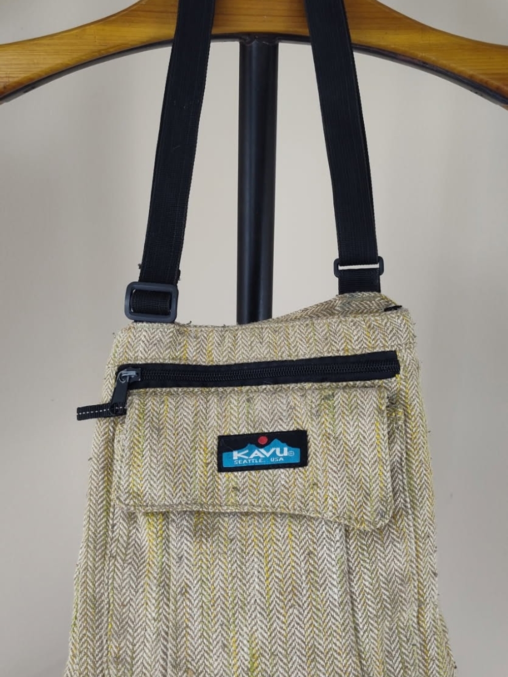 Kavu Yellow Herringbone Crossbody Bag with Black Strap